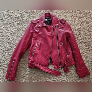 Zara Basic Women's Red Leather Jacket Size XS
